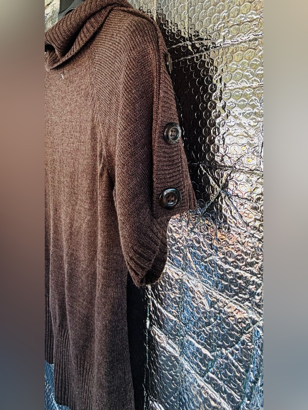 Worthington brown cowl neck short-sleeve sweater. - Picture 6 of 11